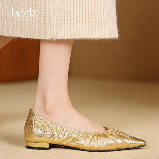 heelz设计师鞋履 | 手工褶皱鸭嘴金属羊皮奶奶鞋1.5公分 商品图1