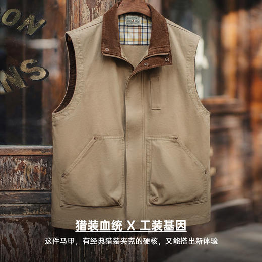 马登工装美式复古safari马甲猎装纯棉卡其色灯芯绒背心外套男款春 商品图1