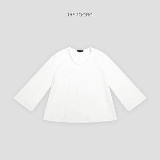 THESOONG早春新款纯亚麻酵洗加软细腻肌理感V领长袖T恤HWTX8529 商品图6