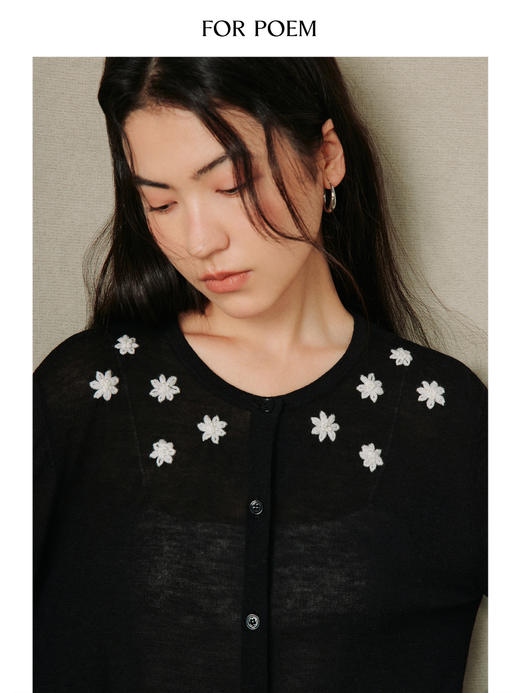 ForPoem 26/SS 原创设计汉麻莱赛尔轻薄花朵针织罩衫开衫 商品图4