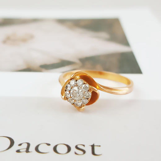 【天然正品】AU750玫瑰金简约时尚花朵造型0.16克拉钻石戒指14.5号（戒圈可改）120226NJS60 商品图2