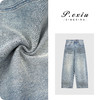 PanYiXiu/潘依绣100%棉多重洗水猫须压皱磨破弯刀牛仔裤 S8186 商品缩略图0