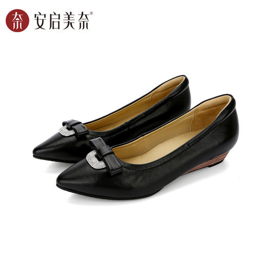 ARCH CONTACT安启美奈尖头坡跟水钻蝴蝶结气质通勤单鞋53119 商品图1