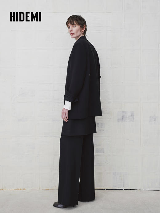 HIDEMI 绵羊毛设计感黑色翻领西装西服外套 商品图3