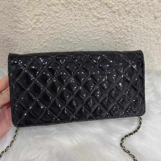 Chanel 古巴 宫廷扣 漆皮 黑金 woc 斜挎包 商品图1