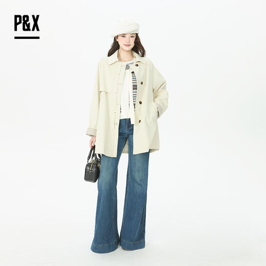 P&X设计师女装2026春季法式简约复古中长款风衣 826119081 杏色 商品图2
