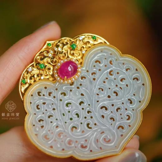 龢盒原创 白冰凝翠 银镶白冰如意大锁三用款 商品图3