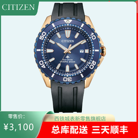 西铁城日本官方正品夜光专业潜水时尚光动能男表BN0196-01L