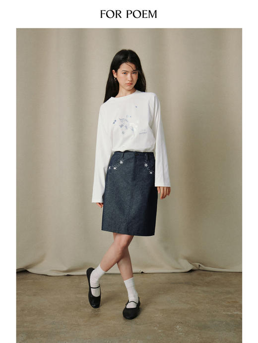 ForPoem 26/SS 原创设计口袋绣花牛仔半裙 商品图1