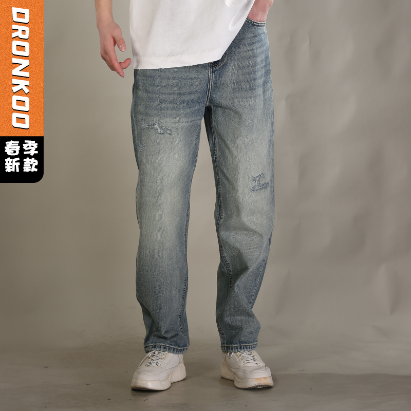 DRONKOO 2026 正常腰前襟右后袋织唛中厚牛仔长裤