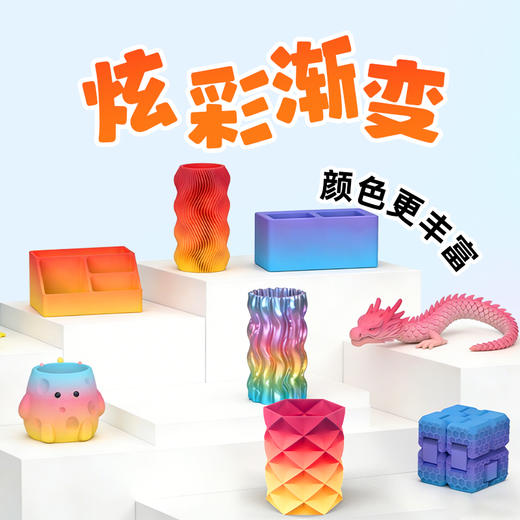 智小白家用3D打印线材PLA渐变耗材250g/卷 炫彩渐变多色柔和过渡 丝绸质感 夜光材质环保材质安全无异味 商品图7