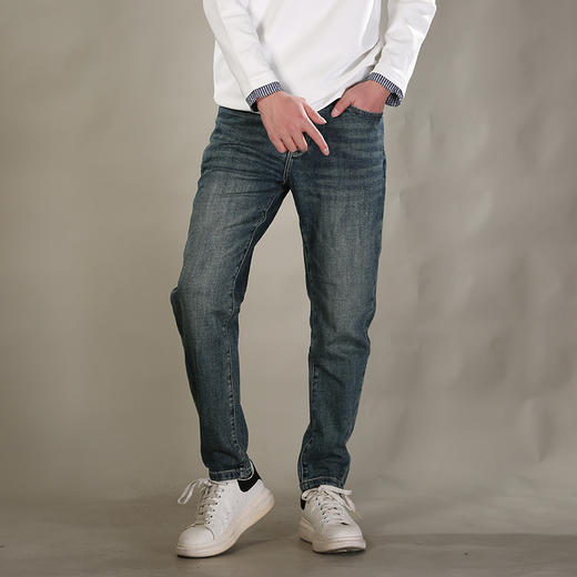 DRONKOO 2026 织带腰带表袋右后袋蓝标加绣线中厚牛仔长裤 商品图1