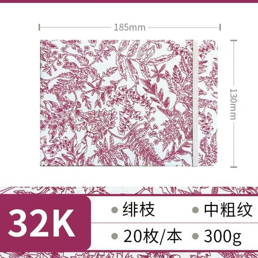 飞乐鸟 木浆布艺水彩写生本 中粗纹 绯枝185*130mm 20张/本 商品图0
