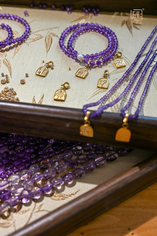 天然紫水晶珍珠双层设计手链 | 能量数字“万能”吊坠牌 商品图2