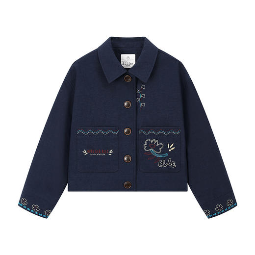 💕春3童装藏青色短款绣花外套 商品图4