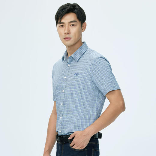 德鲨短袖格子衬衫男青年2026夏新款休闲上衣男装打底衬衣 商品图1