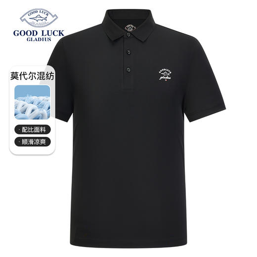 【莫代尔】德鲨黑色短袖POLO衫男青年休闲上衣翻领打底T恤 商品图0