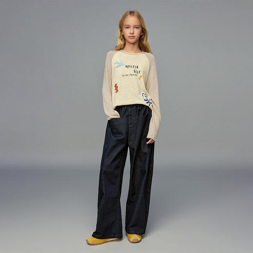 💕春3童装复古水洗全腰松紧弯刀仿牛仔休闲长裤 商品图2