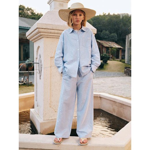 💕春3童装亚麻棉休闲绣花衬衫/亚麻棉绣花连腰松紧休闲直筒裤 商品图3