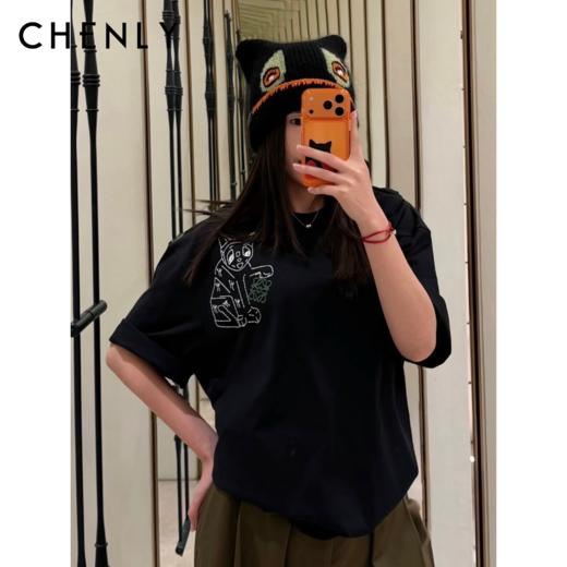 尘衣｜26SS男女同款猫咪大绣标纯棉短袖 商品图0