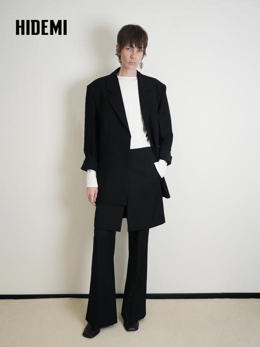 HIDEMI 绵羊毛设计感黑色翻领西装西服外套 商品图4