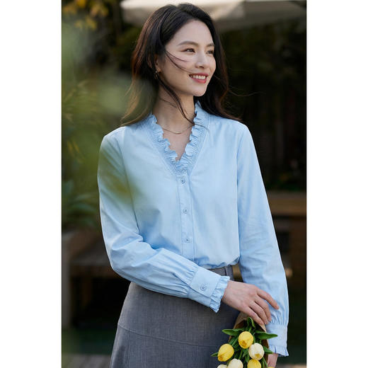 米思阳2026春季新款法式优雅风减龄花边领衬衫宽松直筒上衣女4374 商品图1