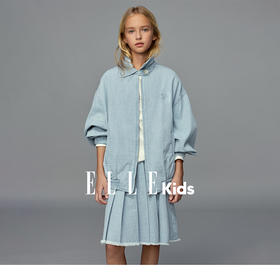 💕春3童装休闲宽松老钱风简约刺绣牛仔夹克长袖外套/百褶半身裙