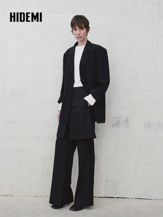 HIDEMI 绵羊毛设计感黑色翻领西装西服外套 商品图1