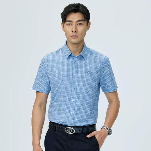 德鲨短袖格子衬衫男青年2026夏新款休闲上衣男装打底衬衣 商品图2