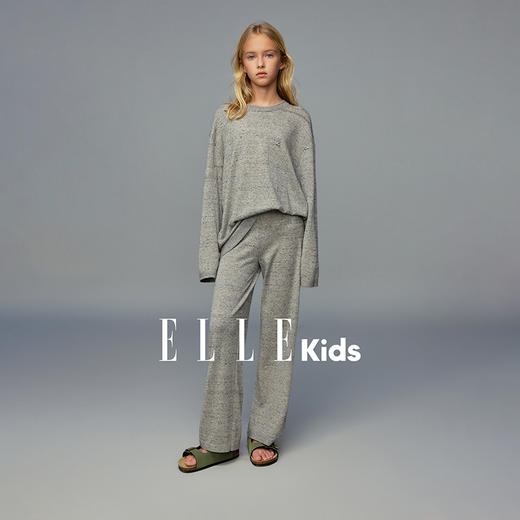 💕春季童装-法式慵懒亚麻混纺宽松透气百搭花色长袖针织上衣/宽松休闲直筒针织长裤X060EL/X061EL 商品图1