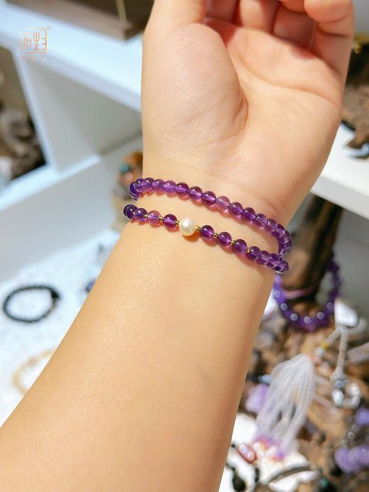 天然紫水晶珍珠双层设计手链 | 能量数字“万能”吊坠牌 商品图11