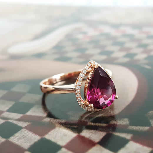 【天然正品】AU750玫瑰金镶钻镶天然水滴型紫牙乌2.519克拉石榴石戒指10.5*8.1MM（皆取最大值）16号（戒圈可改）270126NJS10 商品图2