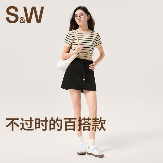 【SW速惟】 休闲复古女条纹修身显瘦时运动短袖 4236 商品图1