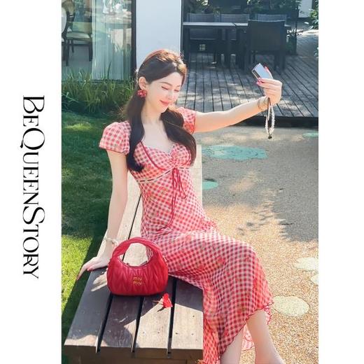 【孤品样衣，不退不换】【苏格兰野餐】轻奢经典格纹乔其纱印花荷叶边连衣裙 商品图2