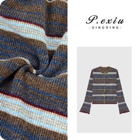 PanYiXiu/潘依绣撞色条纹减龄百搭圆领喇叭袖针织开衫 D445