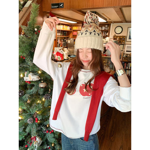 【110元任选2件】现货！韩系苹果印花加绒打底衫 商品图0