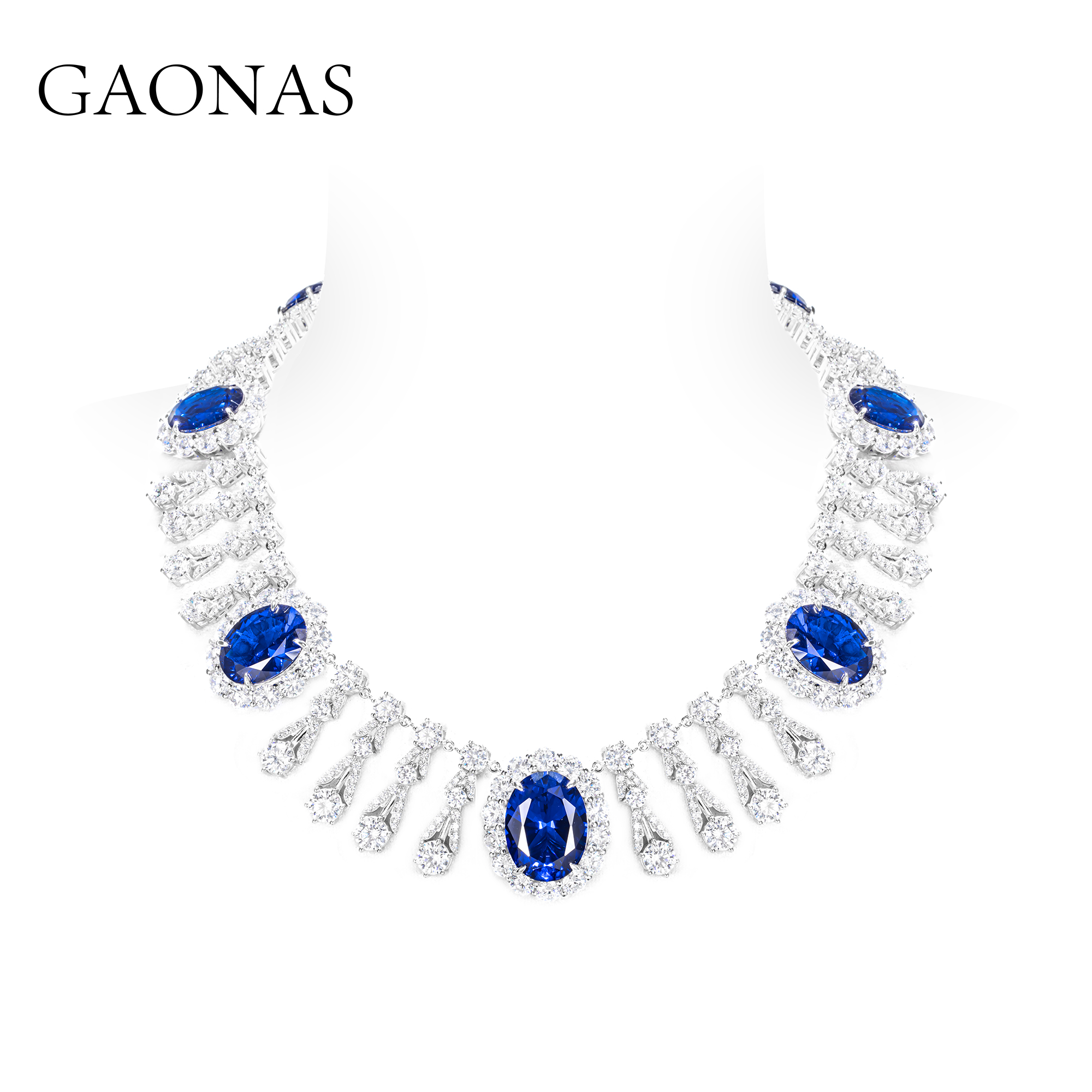 GAONAS高纳仕 重磅皇家蓝色蛋形满镶项链