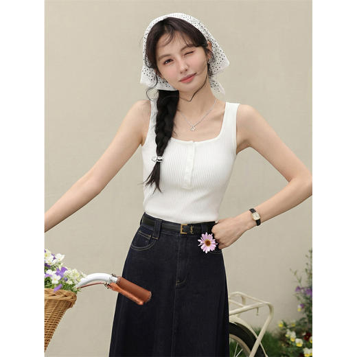 鹿向南「纯白记忆」米白色针织背心吊带春夏款气质显瘦打底上衣女 商品图0
