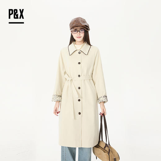 P&X设计师女装2026春季宽松复古花纹长款风衣 826119080 杏色 商品图3