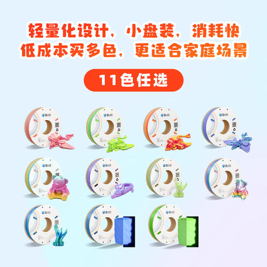 智小白家用3D打印线材PLA渐变耗材250g/卷 炫彩渐变多色柔和过渡 丝绸质感 夜光材质环保材质安全无异味 商品图1