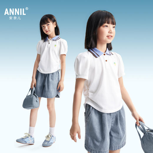 女童翻领短袖针织衫夏季新款安奈儿童装EG621699 商品图1