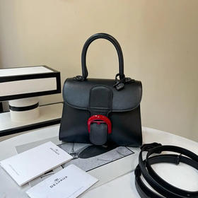 德尔沃 brilliant mini 黑色 红扣 box牛皮 手提包