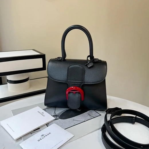 德尔沃 brilliant mini 黑色 红扣 box牛皮 手提包 商品图0