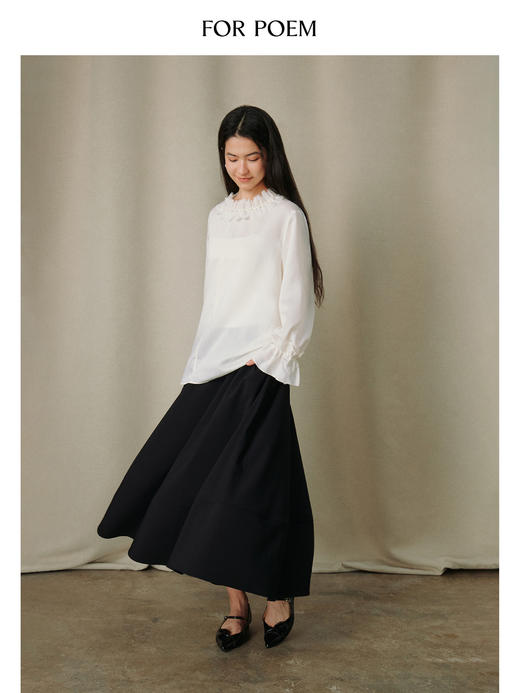 ForPoem 26/SS 原创设计珍珠荷叶边领口上衣米白 商品图1