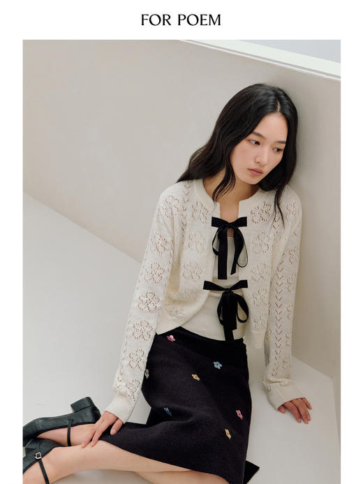 ForPoem 26/SS 原创设计真丝系带花朵镂空开衫 商品图2