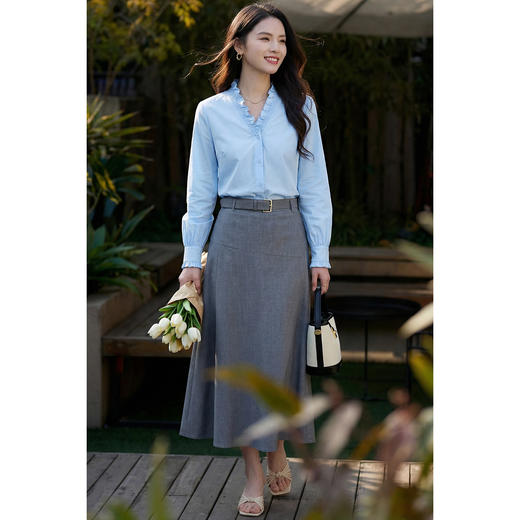 米思阳2026春季新款法式优雅风减龄花边领衬衫宽松直筒上衣女4374 商品图8