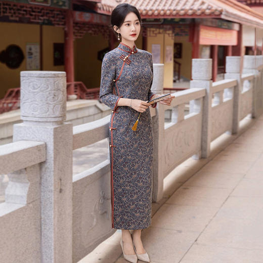 春季国风新中式长款苏州长袖旗袍改良年轻款女高级感复古旗袍60894 商品图4