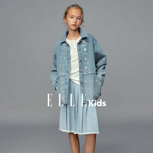 💕春3童装水洗镂空绣花法式牛仔衬衫外套 商品图1