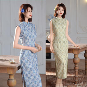 绿色复古新中式港风，无袖改良旗袍日常可穿GX-282329