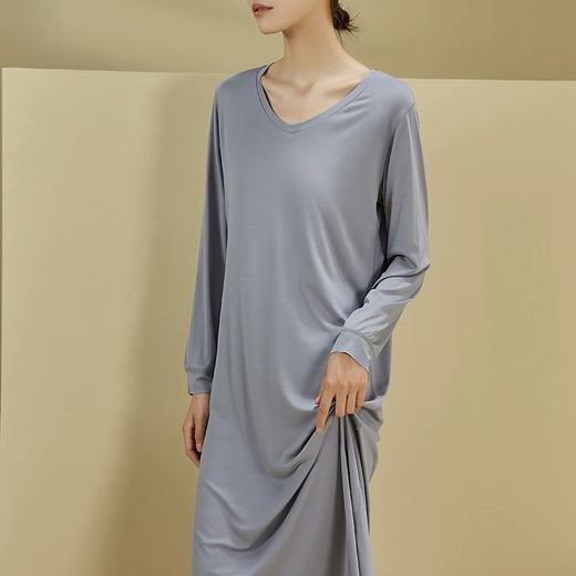 【女士兰精莫代尔V领长袖连衣裙家居服】/睡衣 轻柔舒适透气 极简百搭不挑身材 商品图7